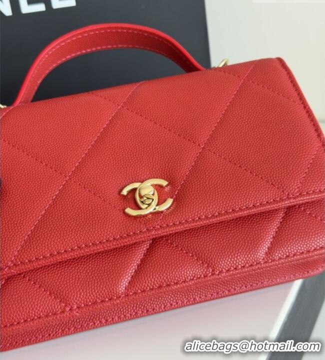 Top Design Chanel Wallet On Chain with Top Handle Grained Shiny Calfskin AP4931 Red 2026