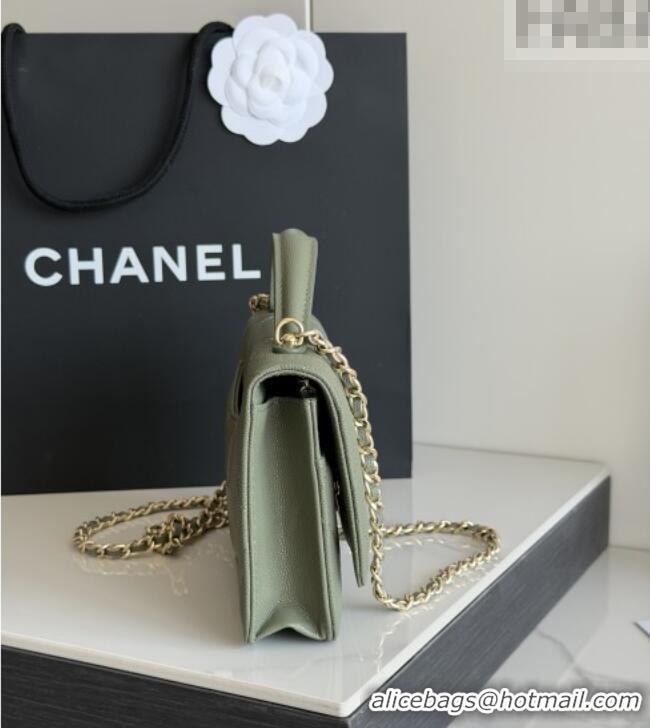 New Cheap Chanel Wallet On Chain with Top Handle Grained Shiny Calfskin AP4931 Green 2026