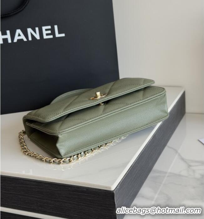 New Cheap Chanel Wallet On Chain with Top Handle Grained Shiny Calfskin AP4931 Green 2026