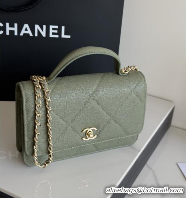 New Cheap Chanel Wallet On Chain with Top Handle Grained Shiny Calfskin AP4931 Green 2026