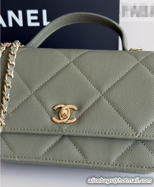 New Cheap Chanel Wallet On Chain with Top Handle Grained Shiny Calfskin AP4931 Green 2026
