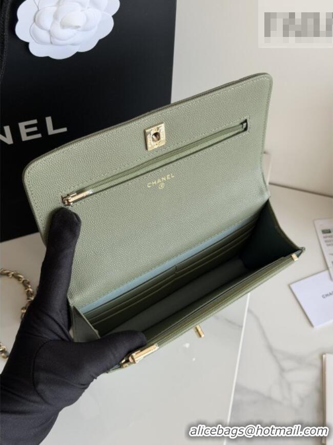 New Cheap Chanel Wallet On Chain with Top Handle Grained Shiny Calfskin AP4931 Green 2026