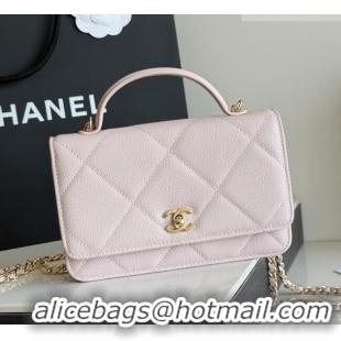 Well Crafted Chanel Wallet On Chain with Top Handle Grained Shiny Calfskin AP4931 Light Pink 2026