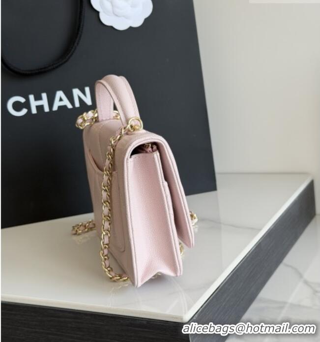Well Crafted Chanel Wallet On Chain with Top Handle Grained Shiny Calfskin AP4931 Light Pink 2026