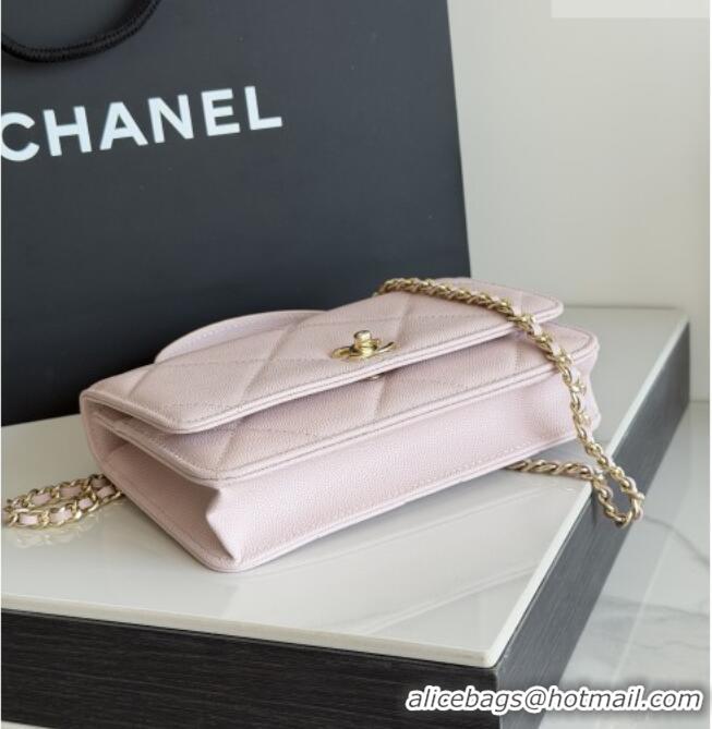 Well Crafted Chanel Wallet On Chain with Top Handle Grained Shiny Calfskin AP4931 Light Pink 2026