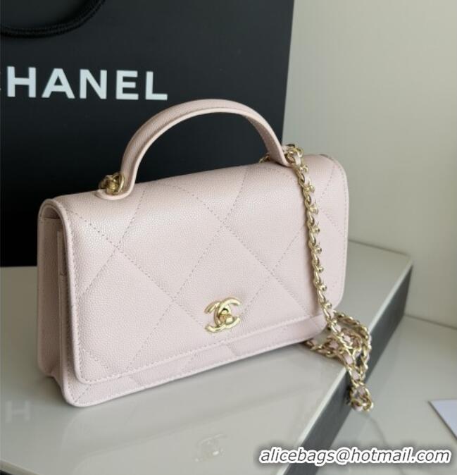 Well Crafted Chanel Wallet On Chain with Top Handle Grained Shiny Calfskin AP4931 Light Pink 2026