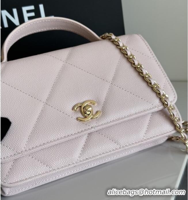 Well Crafted Chanel Wallet On Chain with Top Handle Grained Shiny Calfskin AP4931 Light Pink 2026
