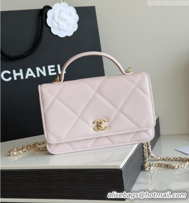Well Crafted Chanel Wallet On Chain with Top Handle Grained Shiny Calfskin AP4931 Light Pink 2026
