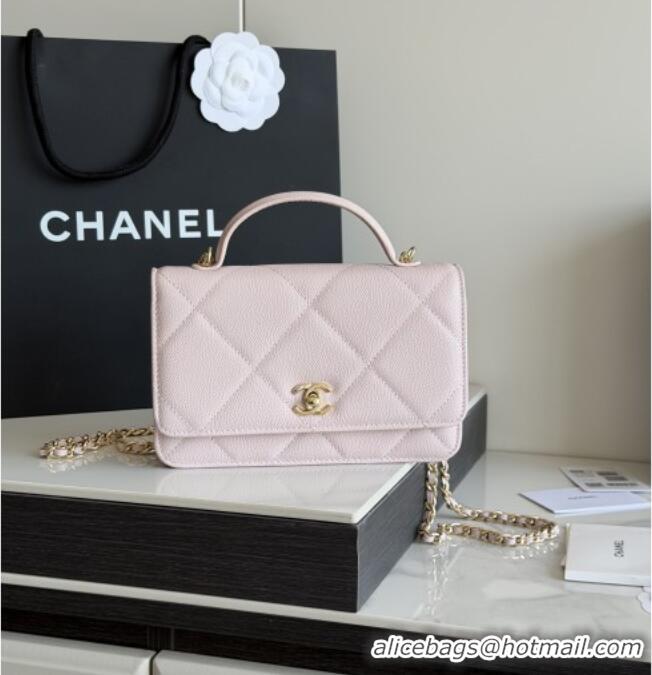 Well Crafted Chanel Wallet On Chain with Top Handle Grained Shiny Calfskin AP4931 Light Pink 2026