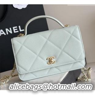 Original Cheap Chanel Wallet On Chain with Top Handle Grained Shiny Calfskin AP4931 Light Blue 2026