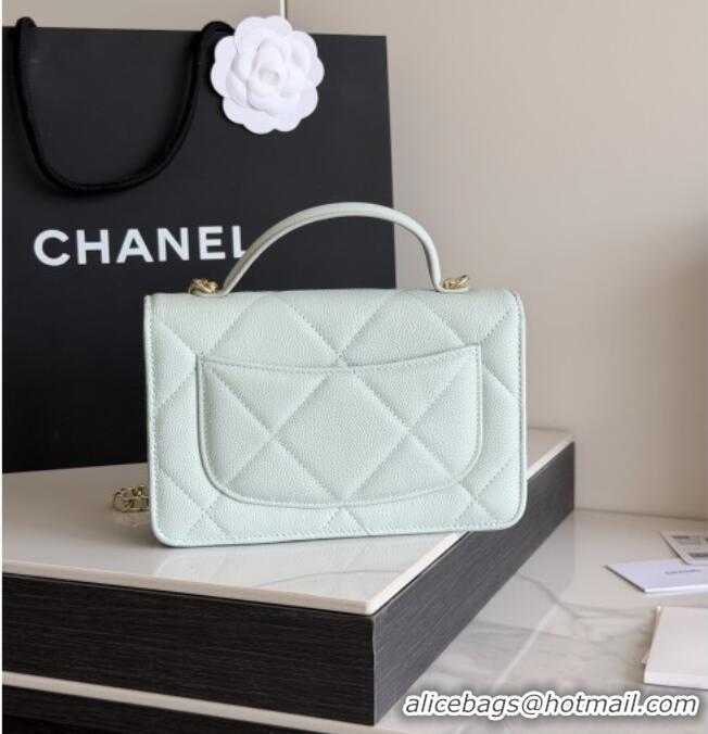Original Cheap Chanel Wallet On Chain with Top Handle Grained Shiny Calfskin AP4931 Light Blue 2026