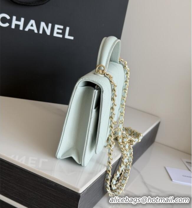 Original Cheap Chanel Wallet On Chain with Top Handle Grained Shiny Calfskin AP4931 Light Blue 2026