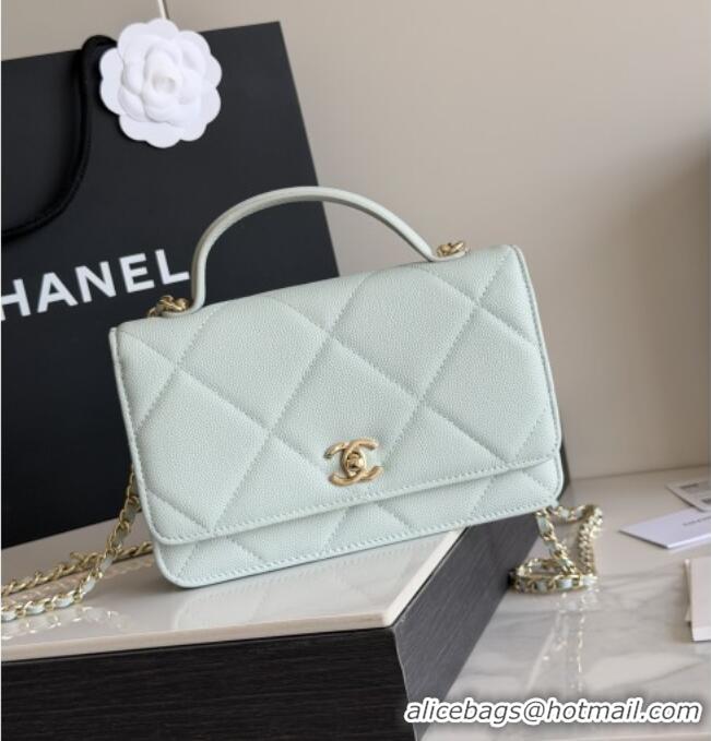 Original Cheap Chanel Wallet On Chain with Top Handle Grained Shiny Calfskin AP4931 Light Blue 2026