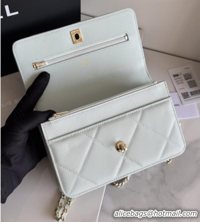 Original Cheap Chanel Wallet On Chain with Top Handle Grained Shiny Calfskin AP4931 Light Blue 2026