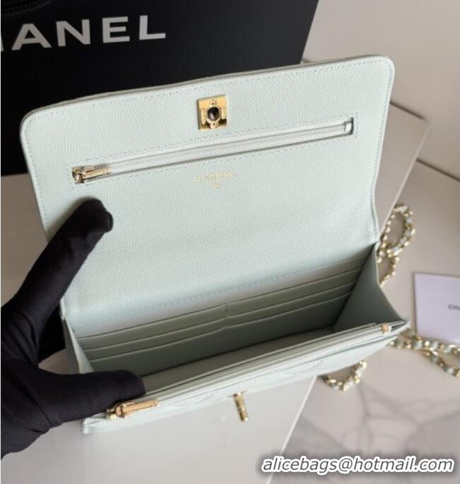 Original Cheap Chanel Wallet On Chain with Top Handle Grained Shiny Calfskin AP4931 Light Blue 2026