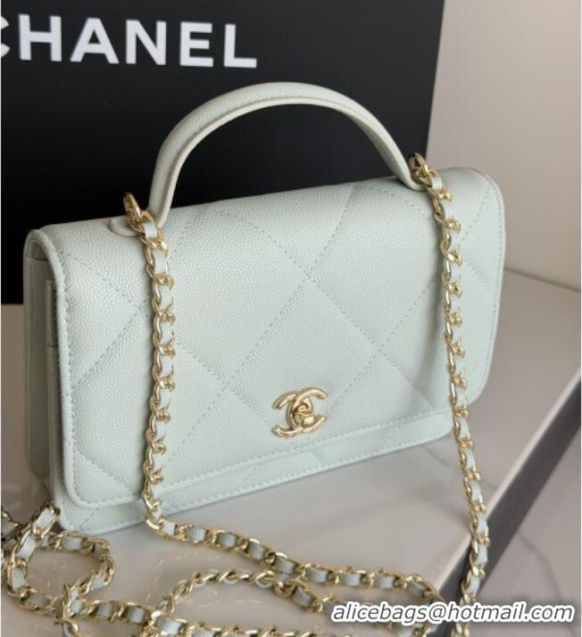 Original Cheap Chanel Wallet On Chain with Top Handle Grained Shiny Calfskin AP4931 Light Blue 2026