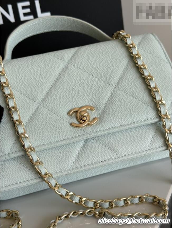 Original Cheap Chanel Wallet On Chain with Top Handle Grained Shiny Calfskin AP4931 Light Blue 2026
