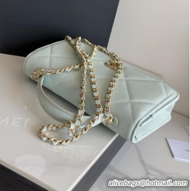 Original Cheap Chanel Wallet On Chain with Top Handle Grained Shiny Calfskin AP4931 Light Blue 2026