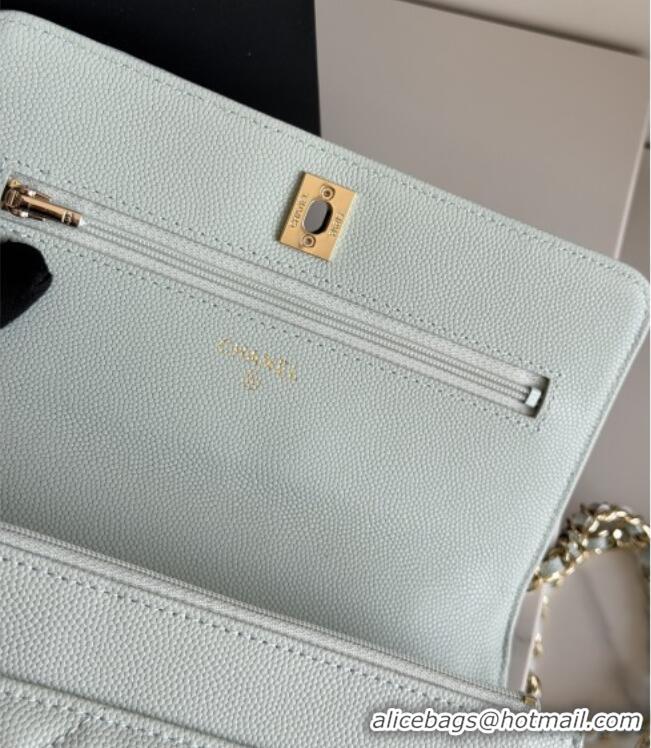 Original Cheap Chanel Wallet On Chain with Top Handle Grained Shiny Calfskin AP4931 Light Blue 2026