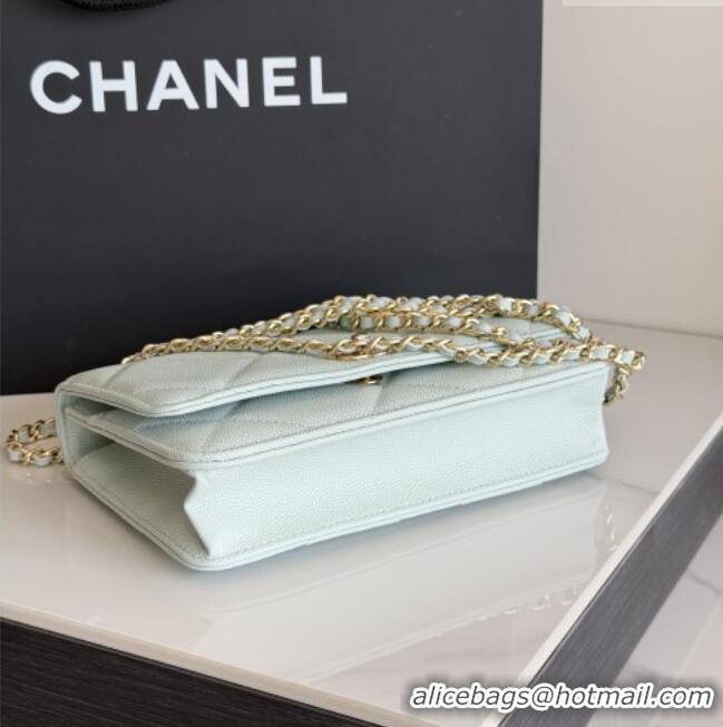 Original Cheap Chanel Wallet On Chain with Top Handle Grained Shiny Calfskin AP4931 Light Blue 2026