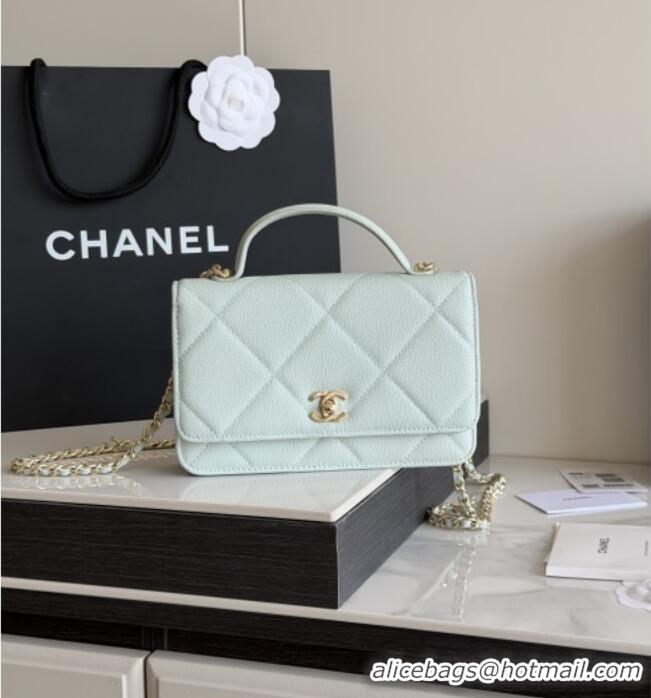 Original Cheap Chanel Wallet On Chain with Top Handle Grained Shiny Calfskin AP4931 Light Blue 2026