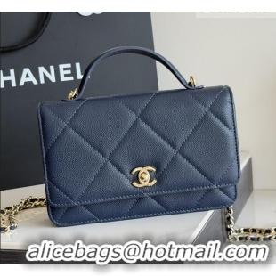 New Fashion Chanel Wallet On Chain with Top Handle Grained Shiny Calfskin AP4931 Navy Blue 2026