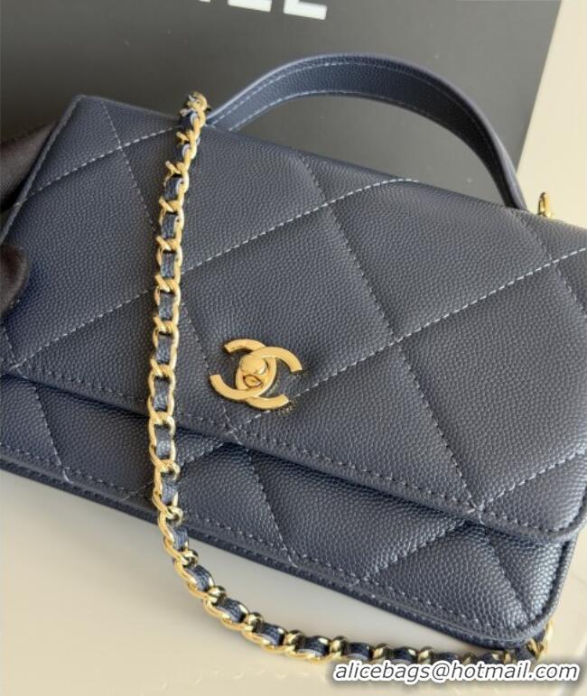 New Fashion Chanel Wallet On Chain with Top Handle Grained Shiny Calfskin AP4931 Navy Blue 2026