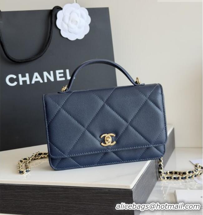 New Fashion Chanel Wallet On Chain with Top Handle Grained Shiny Calfskin AP4931 Navy Blue 2026