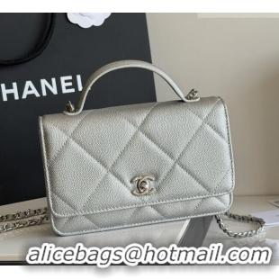 Best Product Chanel Wallet On Chain with Top Handle Grained Shiny Calfskin AP4931 Silver 2026