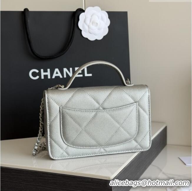 Best Product Chanel Wallet On Chain with Top Handle Grained Shiny Calfskin AP4931 Silver 2026