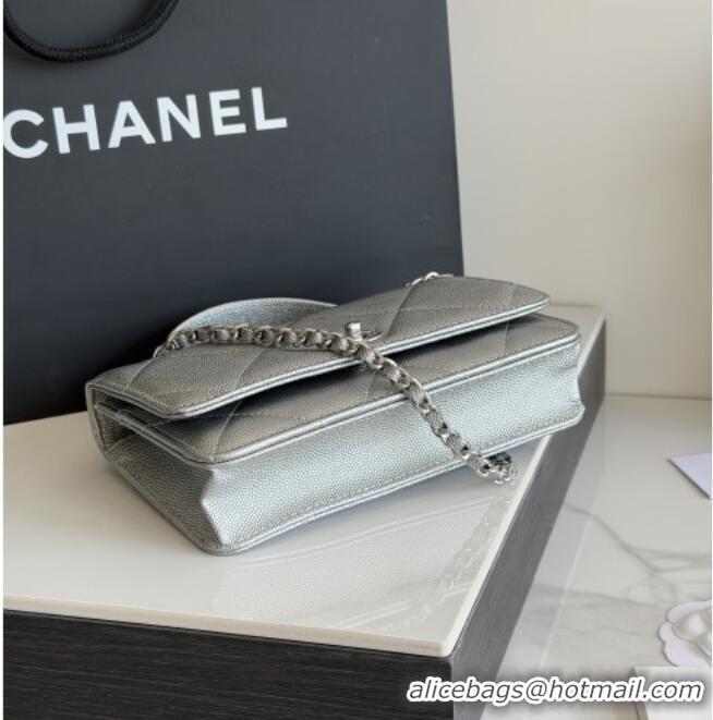 Best Product Chanel Wallet On Chain with Top Handle Grained Shiny Calfskin AP4931 Silver 2026
