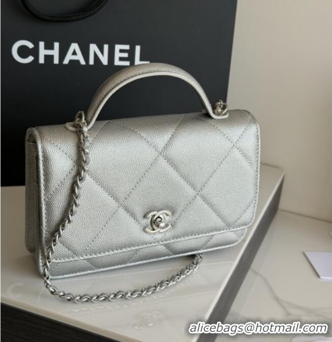Best Product Chanel Wallet On Chain with Top Handle Grained Shiny Calfskin AP4931 Silver 2026
