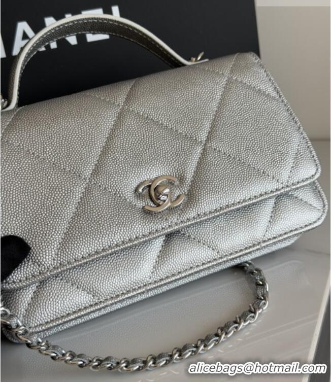 Best Product Chanel Wallet On Chain with Top Handle Grained Shiny Calfskin AP4931 Silver 2026