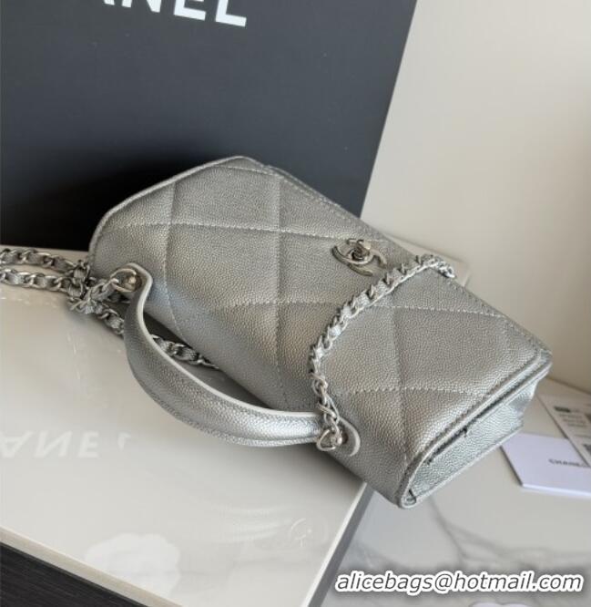 Best Product Chanel Wallet On Chain with Top Handle Grained Shiny Calfskin AP4931 Silver 2026