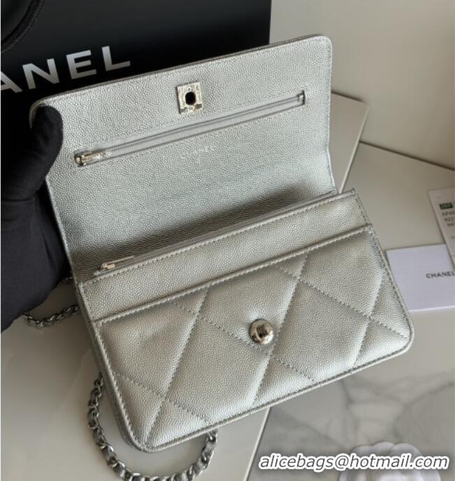 Best Product Chanel Wallet On Chain with Top Handle Grained Shiny Calfskin AP4931 Silver 2026