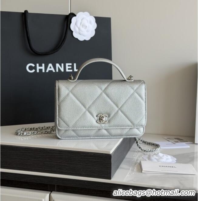 Best Product Chanel Wallet On Chain with Top Handle Grained Shiny Calfskin AP4931 Silver 2026