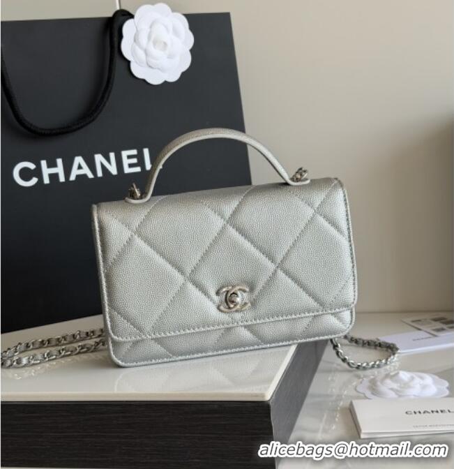 Best Product Chanel Wallet On Chain with Top Handle Grained Shiny Calfskin AP4931 Silver 2026