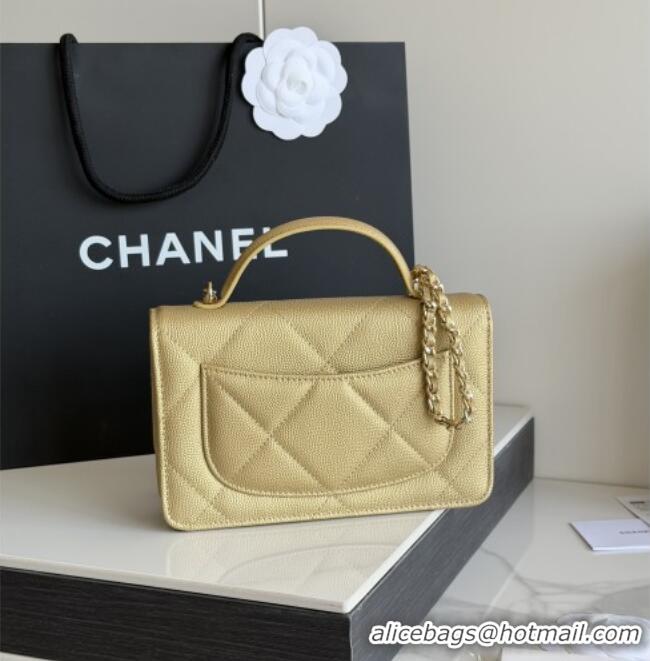 Most Popular Chanel Wallet On Chain with Top Handle Grained Shiny Calfskin AP4931 Gold 2026