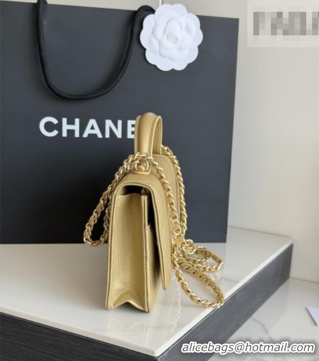 Most Popular Chanel Wallet On Chain with Top Handle Grained Shiny Calfskin AP4931 Gold 2026