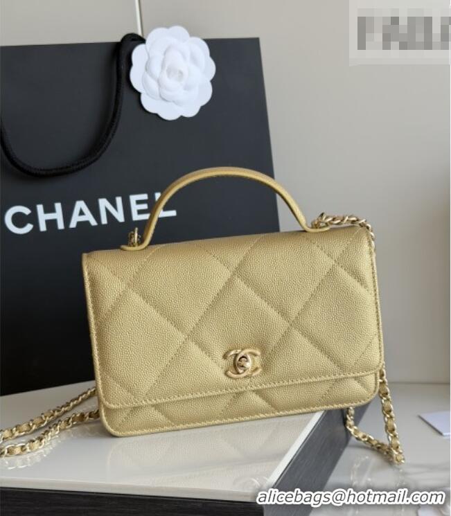 Most Popular Chanel Wallet On Chain with Top Handle Grained Shiny Calfskin AP4931 Gold 2026