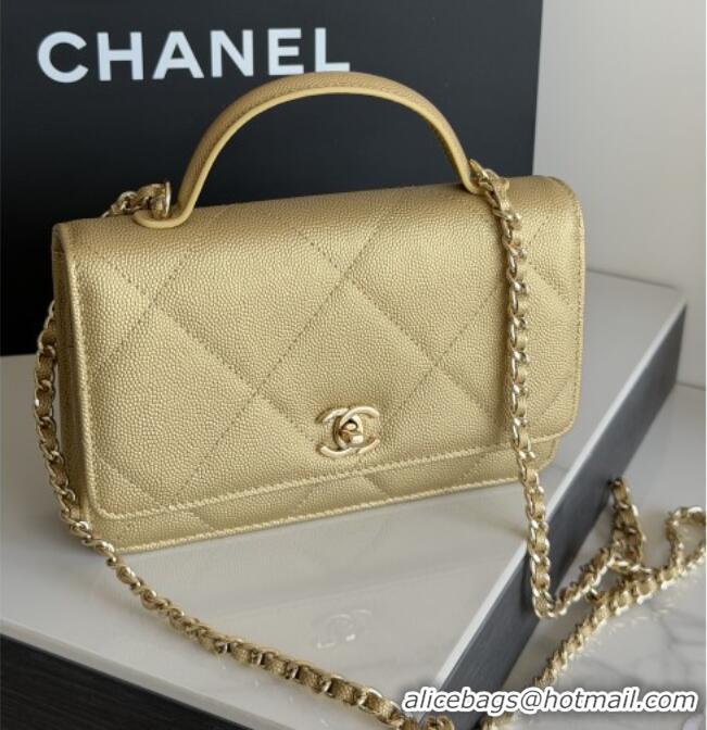Most Popular Chanel Wallet On Chain with Top Handle Grained Shiny Calfskin AP4931 Gold 2026