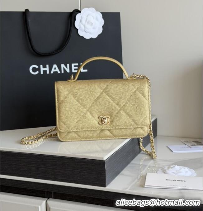 Most Popular Chanel Wallet On Chain with Top Handle Grained Shiny Calfskin AP4931 Gold 2026