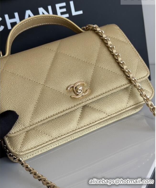 Most Popular Chanel Wallet On Chain with Top Handle Grained Shiny Calfskin AP4931 Gold 2026