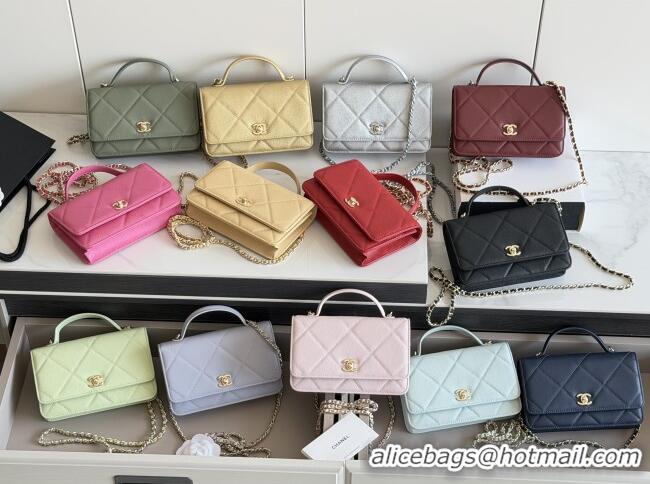 Most Popular Chanel Wallet On Chain with Top Handle Grained Shiny Calfskin AP4931 Gold 2026