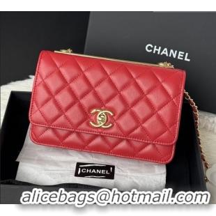 Top Quality Chanel Lambskin Wallet On Chain WOC with Top Metal Band 6841V Red 2026
