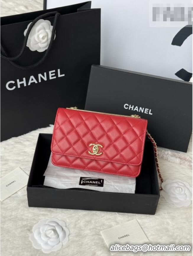 Top Quality Chanel Lambskin Wallet On Chain WOC with Top Metal Band 6841V Red 2026