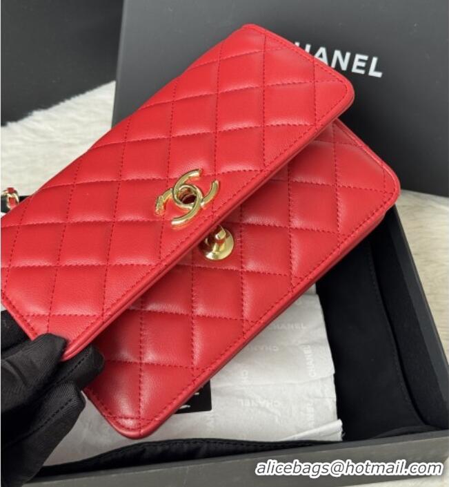 Top Quality Chanel Lambskin Wallet On Chain WOC with Top Metal Band 6841V Red 2026