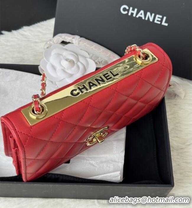 Top Quality Chanel Lambskin Wallet On Chain WOC with Top Metal Band 6841V Red 2026