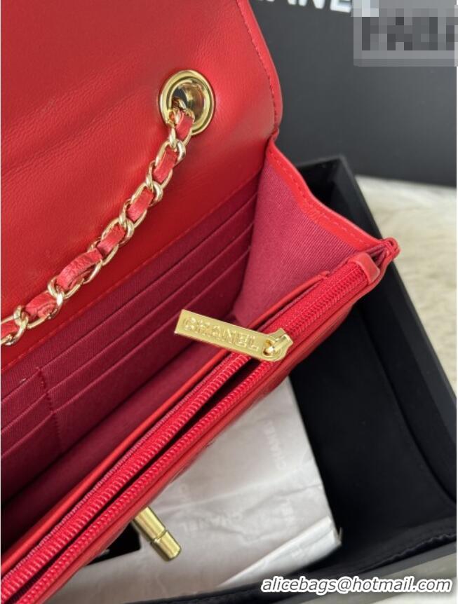 Top Quality Chanel Lambskin Wallet On Chain WOC with Top Metal Band 6841V Red 2026