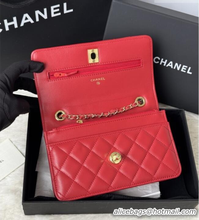Top Quality Chanel Lambskin Wallet On Chain WOC with Top Metal Band 6841V Red 2026